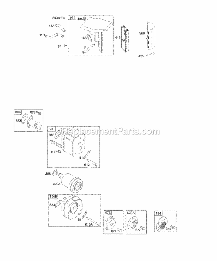 Air Cleaner Group Muffler Diagram and Parts List for 197412-1124-E2  Briggs and Stratton Engine